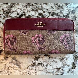 Coach Burgundy and Pink Floral Wallet